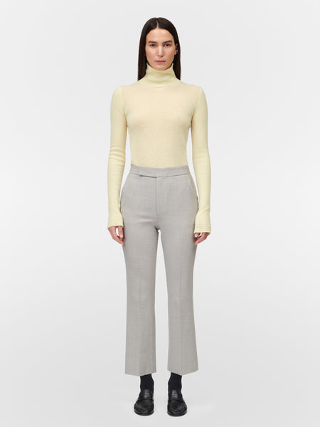 High Waisted Crop Trouser in Pale Grey Melange