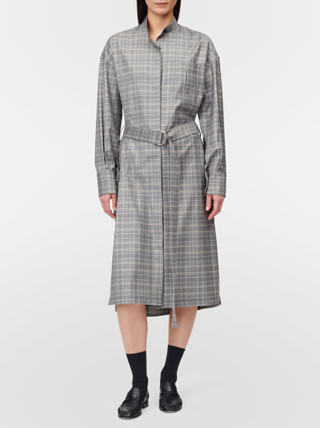 Oversized Belted Shirt Dress in Grey Plaid
