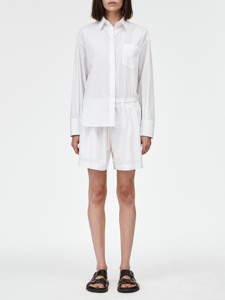 Drawstring Pleat Front Short in White