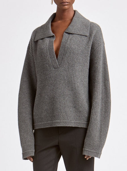 Split Sleeve Collar Sweater in Charcoal