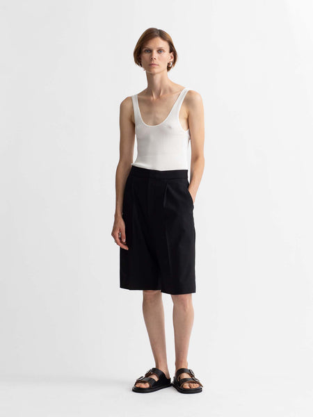 Responsible Wool High Waisted Pleat Front Short in Black