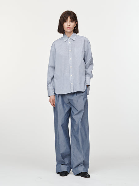 Double Pleat Front Trouser in Chambray
