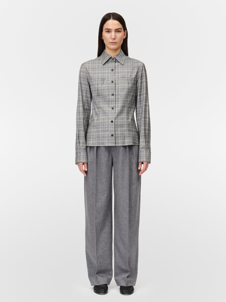Inverted Pleat Pocket Shirt in Grey Plaid