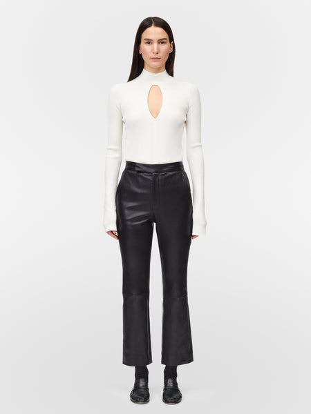 High Waisted Crop Leather Pant in Black