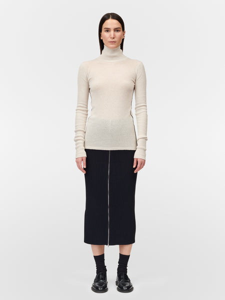 Ribbed Sleeve Turtle Neck in Crema