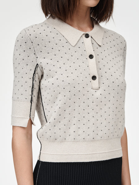 Jacquard Polo in Cream with Black Dot
