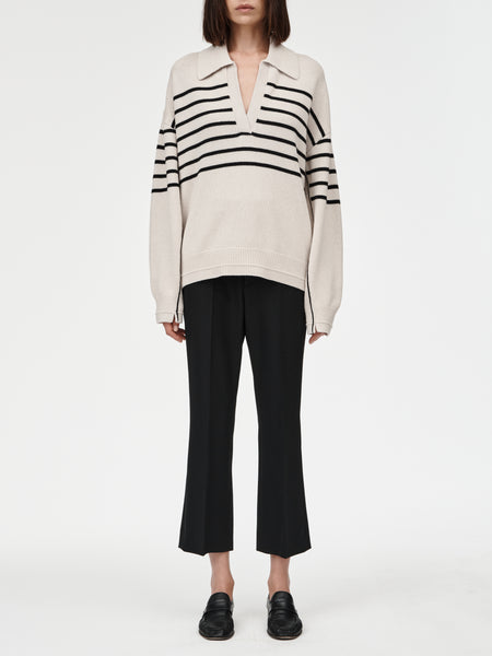 Jersey Collar Sweater in Black & Crema Stripe