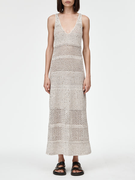 Recycled Sequin Mesh Dress in Crema