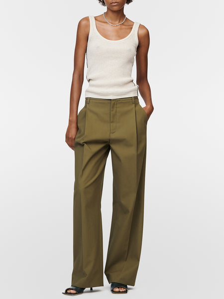 Mid Rise Pleat Front Pant in Loden Green
