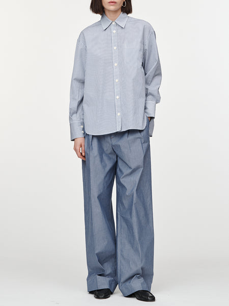 Double Pleat Front Trouser in Chambray