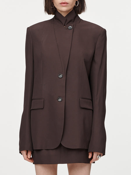 Single Breasted Convertible Blazer in Chocolate