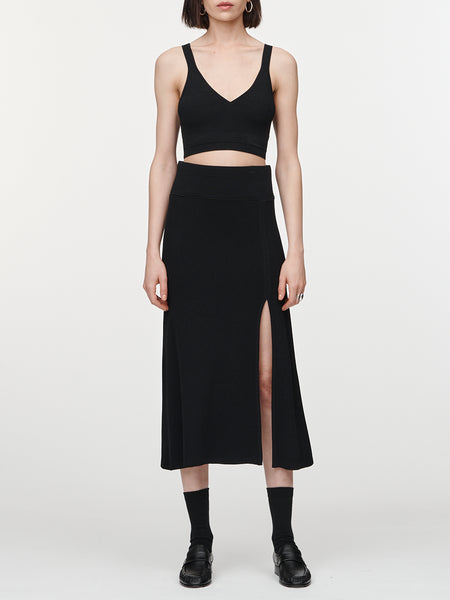 Slit Front Skirt in Black