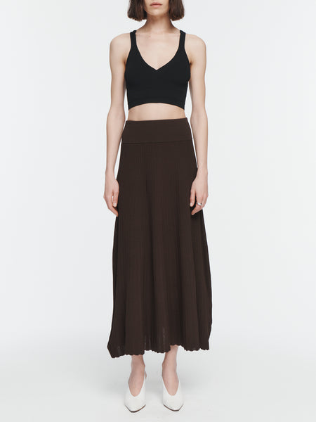 Pleated Mesh Skirt in Chocolate Brown