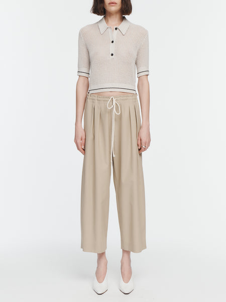 Drawstring Pleat Front Pants in Khaki