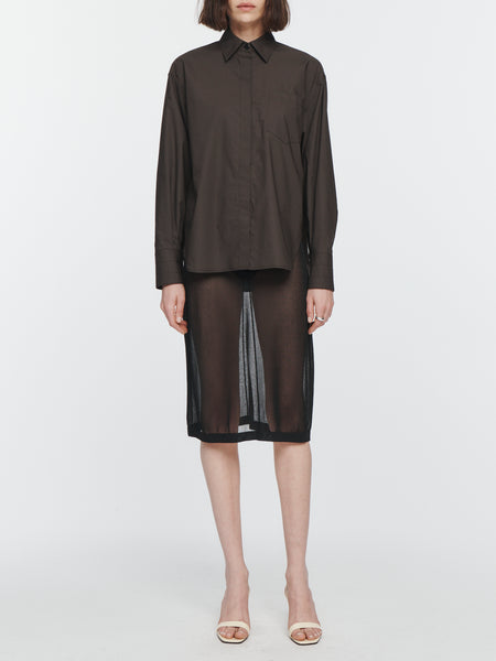 Oversized Covered Placket Shirt in Chocolate Brown