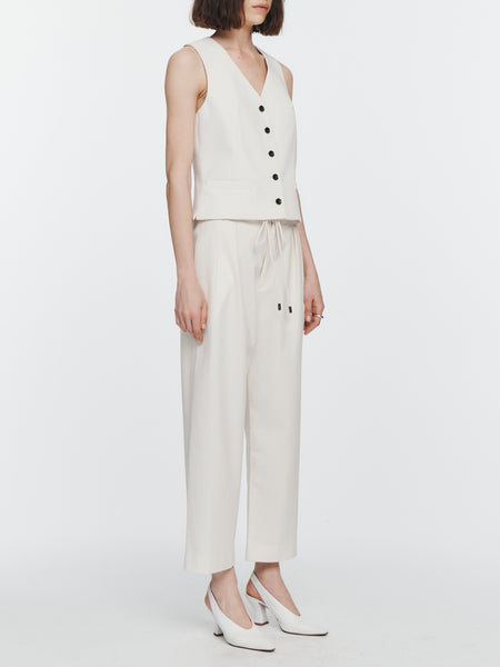 Pleat Front Drawstring Trouser in Ivory
