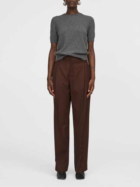 Mid Rise Single Pleat Front Trouser in Bitter Chocolate