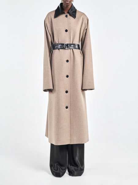 Belted Swing Coat with Capelette in Stone