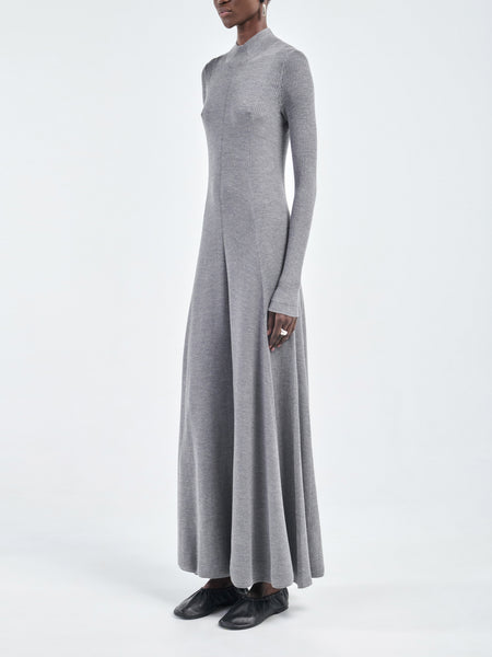 Rib Godet Dress in Heather Grey