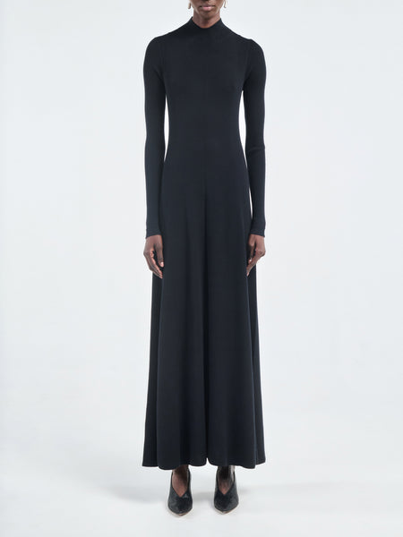 Rib Godet Dress in Black
