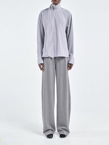 Scarf Blouse  in Pinstripe Black/White