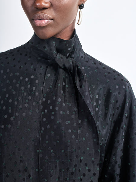 Scarf Blouse  in Black Dot Jacquard