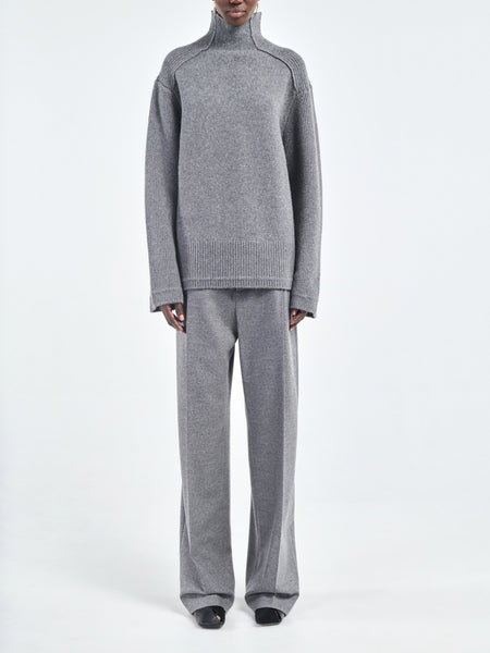 Button Mock Neck in Medium Heather Grey