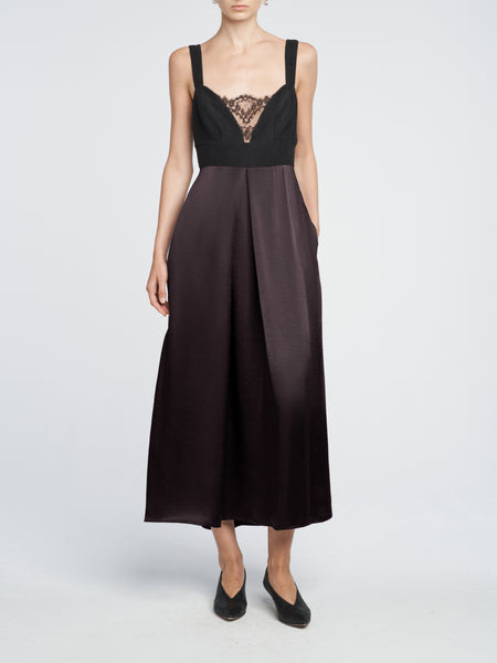 Lace Bustier Dress in Black/Plum