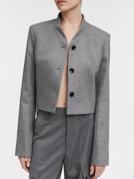 3 Button Cropped Blazer in Charcoal Melange