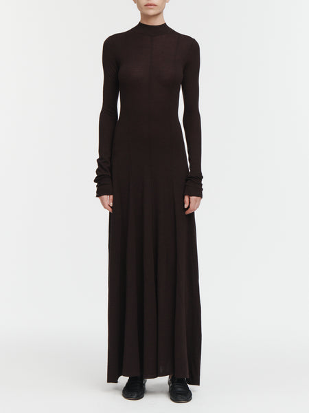 Godet Button Dress in Espresso