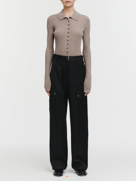 Snap Wide Leg Cargo Pant in Black