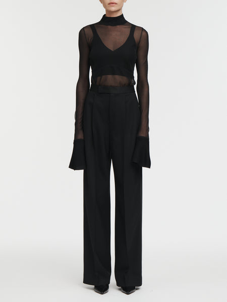 Tuxedo Wide Leg Trouser in Black