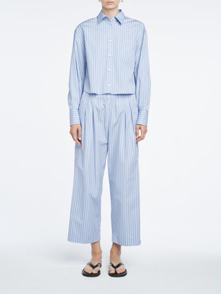 Cropped Shirt in Sky Blue Stripe