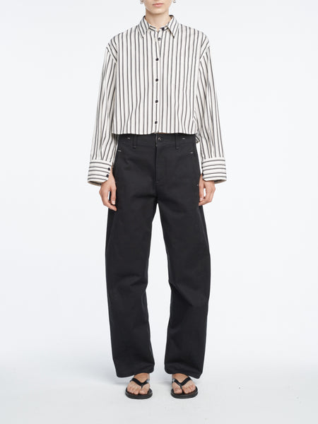 Cropped Shirt in Ivory Stripe