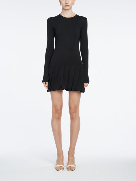 Long Sleeve Ruched Dress in Black