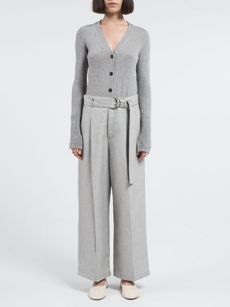 Belted Wide Leg Crop in Grey Chambray