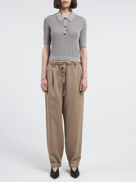 Pearl Button Drawstring Trouser in Khaki