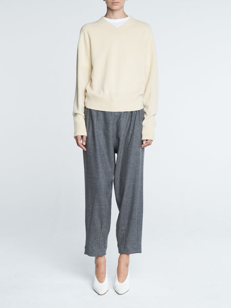 Barrel Leg Drawstring Trouser in Charcoal Tweed