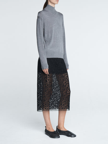 Fine Gauge Mock Neck in Heather Grey