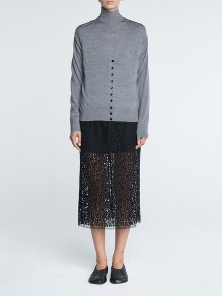 Lace Ruched Skirt in Black