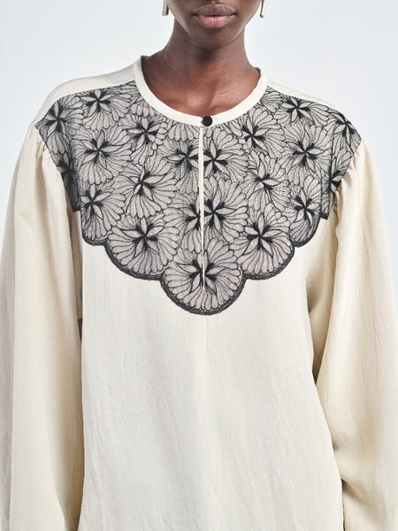 Boho Lace Blouse  in Ivory/Black