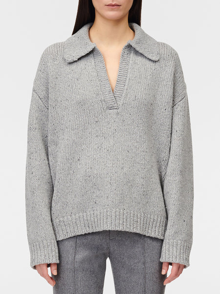 Split Sleeve Collar Sweater in Grey Donegal Tweed