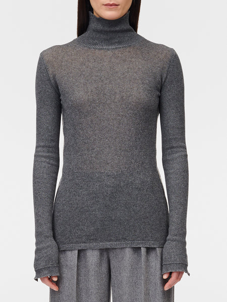 Ribbed Sleeve Turtle Neck in Charcoal