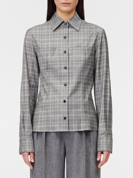 Inverted Pleat Pocket Shirt in Grey Plaid