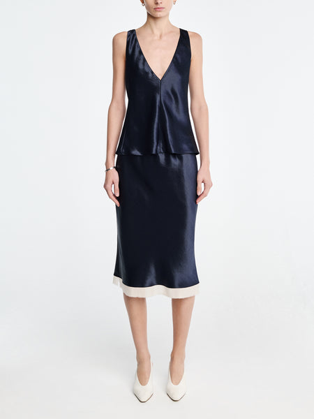 Bias Ribbon Skirt in Navy