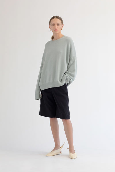 Recycled Cashmere Cotton Oversized Crew in Seafoam Green