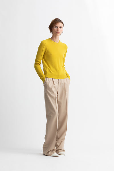 Recycled Cashmere x Organic Cotton Shrunken Crew in Acid Yellow