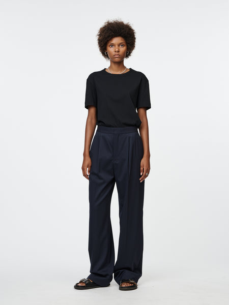 Responsible Wool High Waisted Pleat Front Pant in Midnight Navy