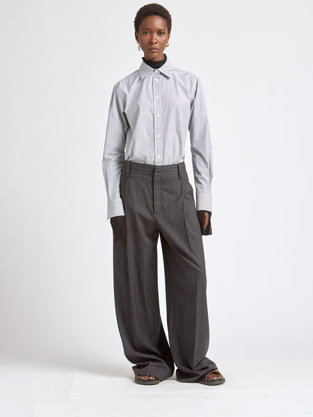 Mid Rise Pleat Front Trouser in Charcoal Pinstripe