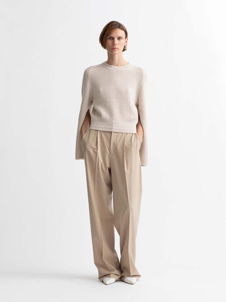 Recycled Cashmere x Organic Cotton Crop Bell Sleeve Crew in Crema